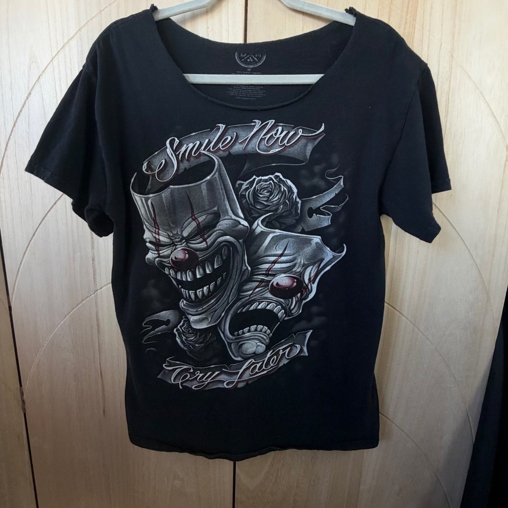 DGA Smile Now Cry Later T-Shirt M Black Good Chicano Clown Graphic Tee